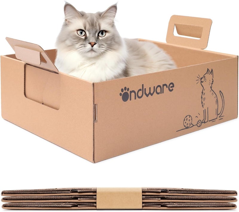 ondware Store 3 PCS Disposable Litter Boxes for Cats, Foldable Cardboard Cat Litter Box, Portable Waterproof Travel Litter Box for Cats（17.5x13.6x5.3 Inch） - Image 1